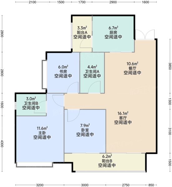 重庆中交·锦悦3室2厅2卫1厨100.00㎡户型图-重庆房天下