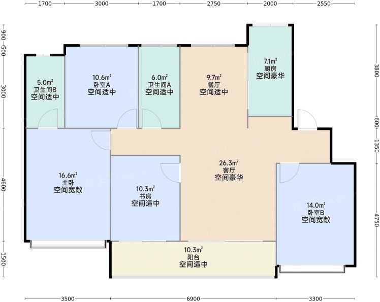 济南绿城·春来晓园4室2厅2卫1厨136.00㎡户型图-济南房天下