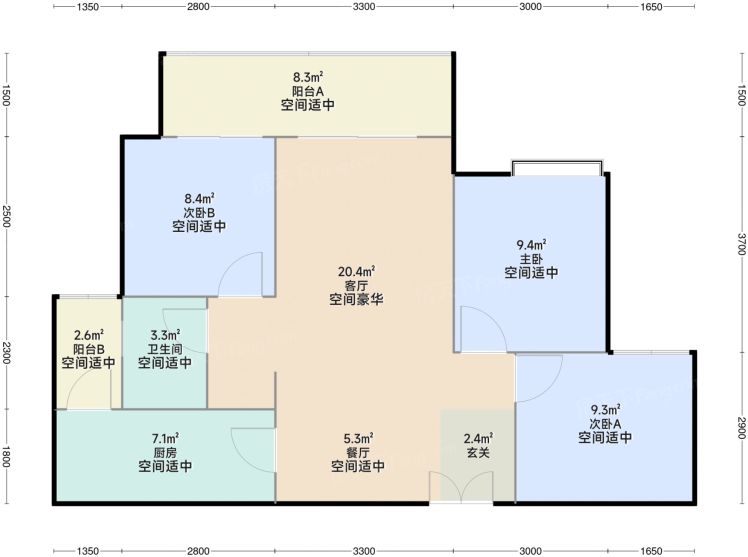 重庆中粮天悦壹号3室2厅1卫1厨89.00㎡户型图-重庆房天下