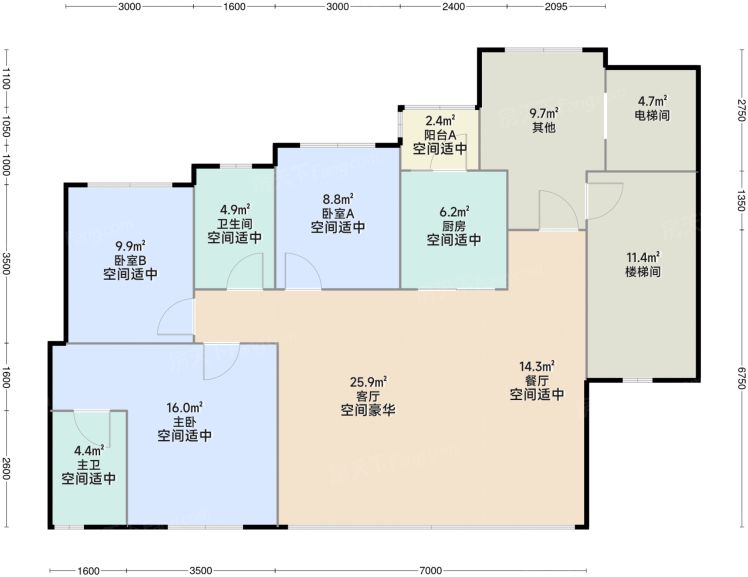 成都邦泰云璟3室2厅2卫1厨108.00㎡户型图-成都房天下