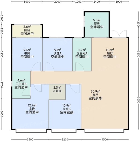 西安高新·云熙港4室2厅2卫1厨137.00㎡户型图-西安房天下