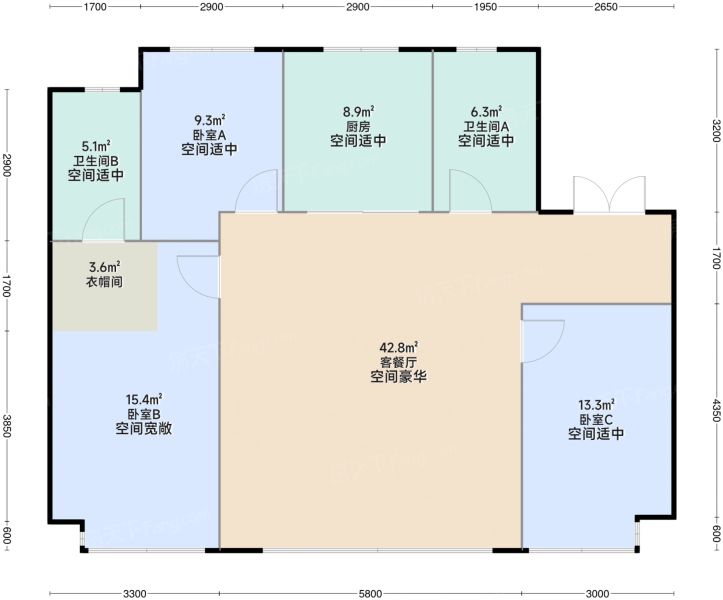 沈阳华发龙湖天曜3室2厅2卫1厨125.00㎡户型图-沈阳房天下
