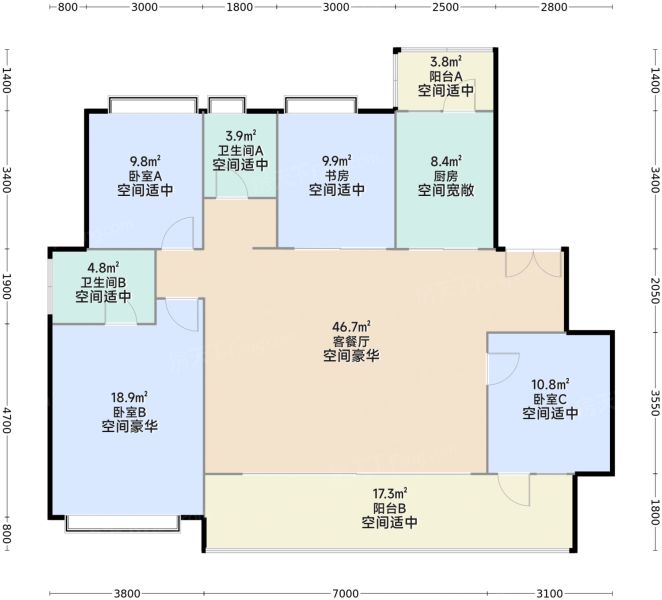 昆明龙湖·山海原著|上宸4室2厅2卫1厨143.00㎡户型图-昆明房天下