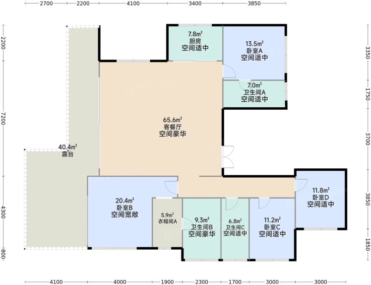 重庆重庆中央公园悦府4室2厅3卫1厨182.00㎡户型图-重庆房天下