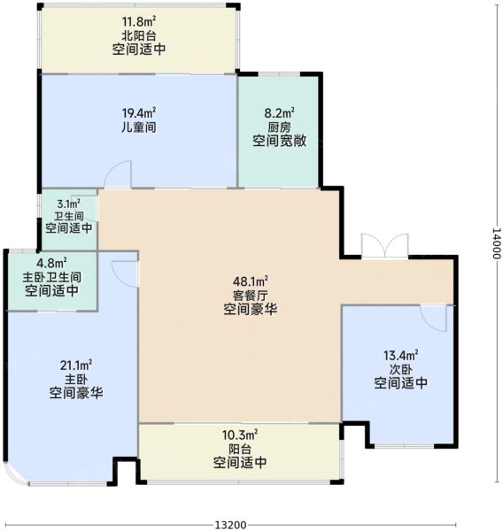 西安金地·玖峯禧4室2厅2卫1厨143.00㎡户型图-西安房天下
