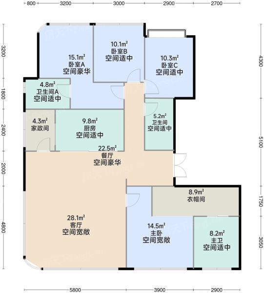 重庆观宸4室2厅3卫1厨173.00㎡户型图-重庆房天下