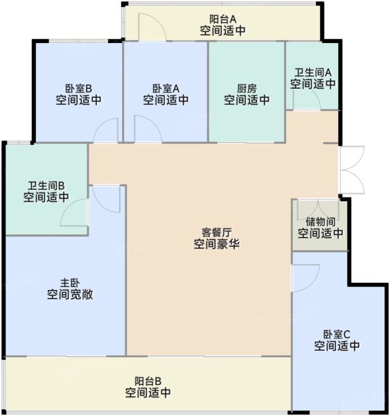 郑州运河源4室2厅2卫1厨143.00㎡户型图-郑州房天下