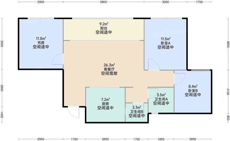 重庆中海映溪臺3室2厅1卫1厨86.00㎡户型图-重庆房天下
