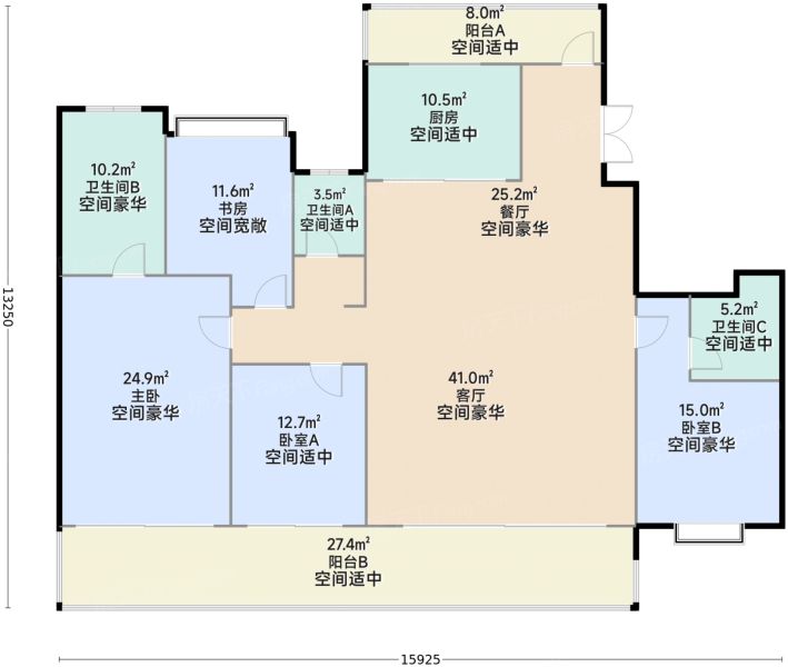 昆明旭辉广场｜铂宸府4室2厅3卫1厨193.00㎡户型图-昆明房天下