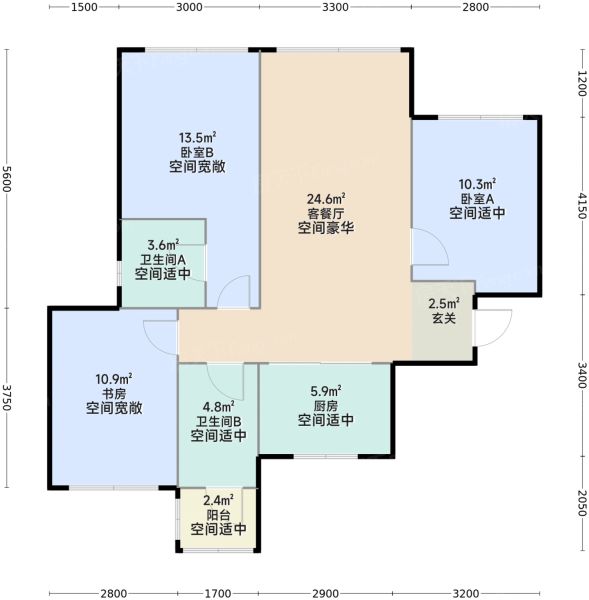 成都华润置地|建发房产 天府和鸣3室2厅2卫1厨90.00㎡户型图-成都房天下