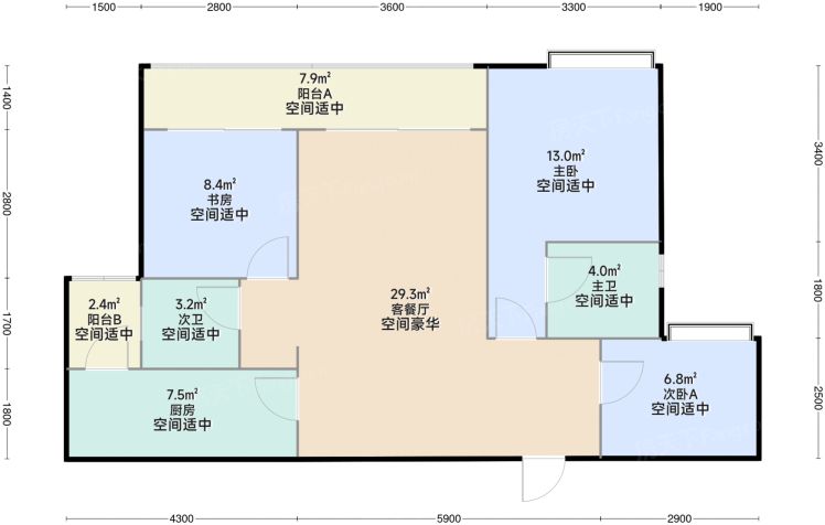 重庆金剑湖山3室2厅1卫2厨98.46㎡户型图-重庆房天下