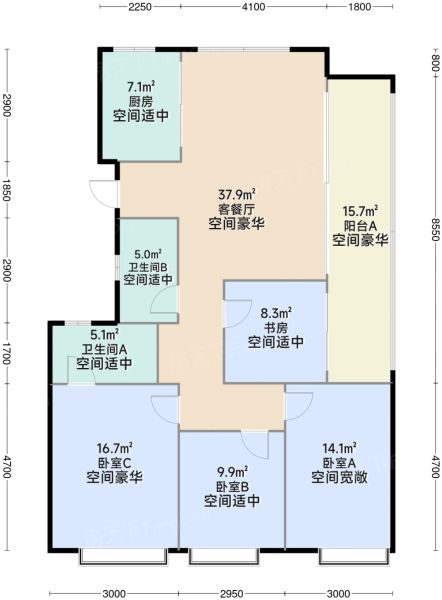 昆明柳岸晓风4室2厅2卫1厨142.00㎡户型图-昆明房天下