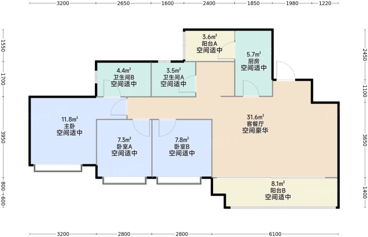 重庆金地·格林春岸3室2厅2卫1厨92.00㎡户型图-重庆房天下