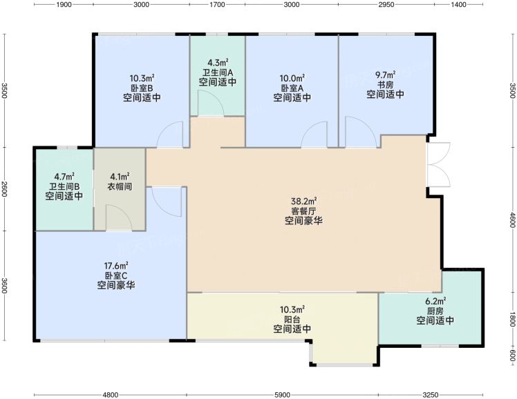 重庆重庆中央公园悦府4室2厅2卫1厨120.00㎡户型图-重庆房天下