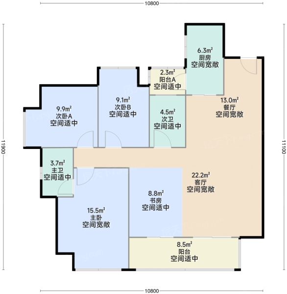 昆明富康城·紫悦府3室2厅2卫1厨128.00㎡户型图-昆明房天下