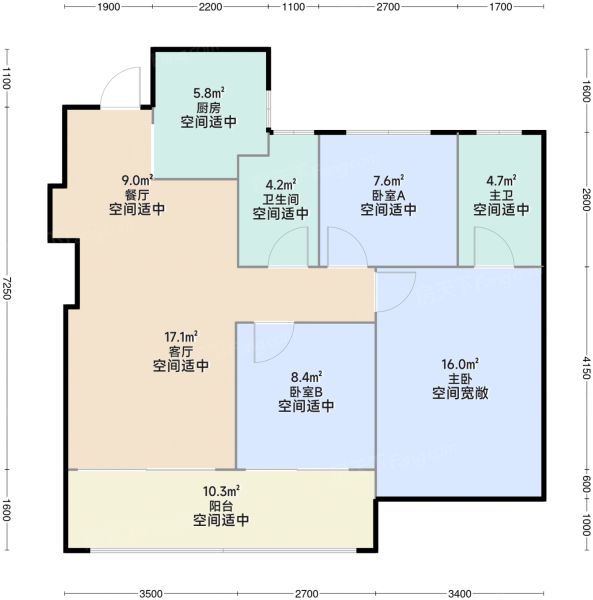 南京万科 朗拾|雨核3室2厅2卫1厨99.00㎡户型图-南京房天下