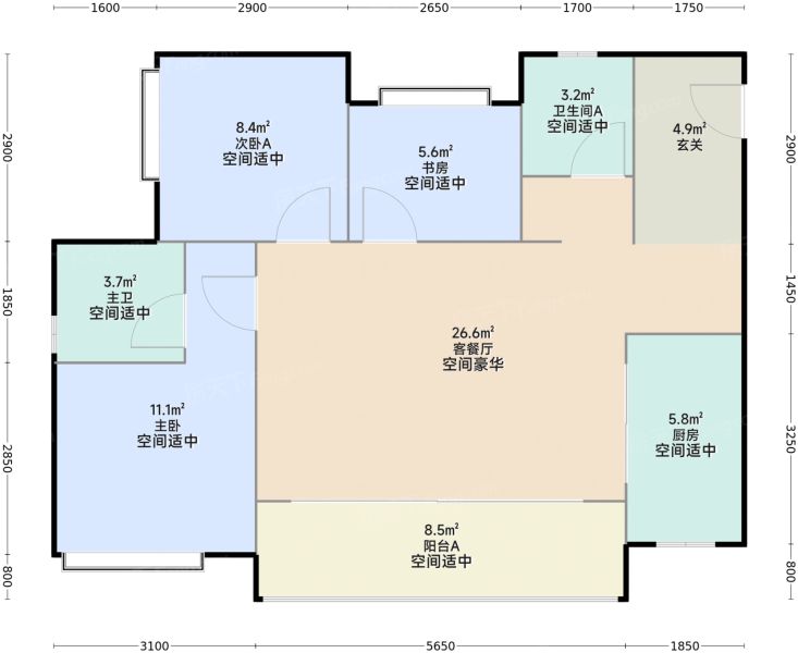 重庆中建壹品南滨星光城3室2厅2卫1厨94.43㎡户型图-重庆房天下