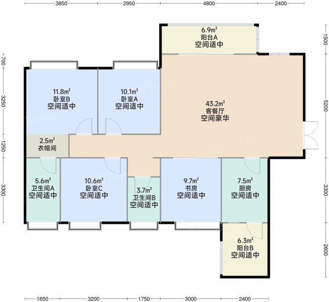 成都天府公园观澜9号4室2厅2卫1厨141.00㎡户型图-成都房天下