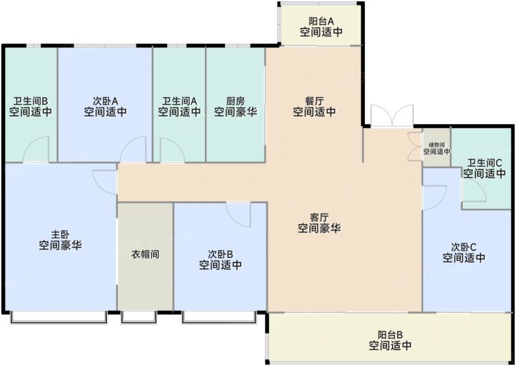 长沙嘉臣道4室2厅3卫1厨182.00㎡户型图-长沙房天下