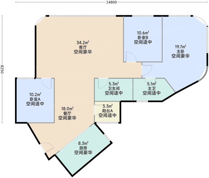 重庆香港置地启元3室2厅2卫1厨124.00㎡户型图-重庆房天下