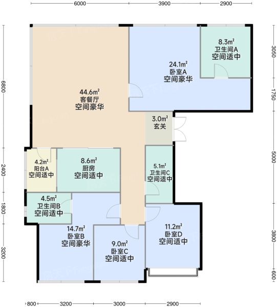 重庆观宸4室2厅3卫1厨170.00㎡户型图-重庆房天下