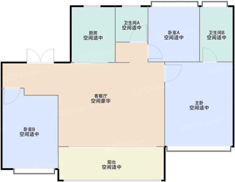 南京伟星誉璟府3室2厅2卫1厨119.00㎡户型图-南京房天下