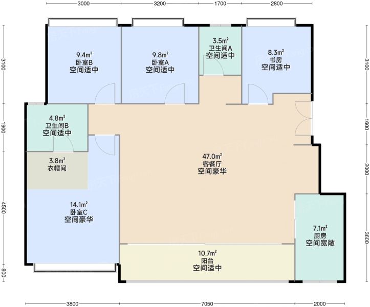 重庆中粮保利天玺壹号4室2厅2卫1厨128.00㎡户型图-重庆房天下