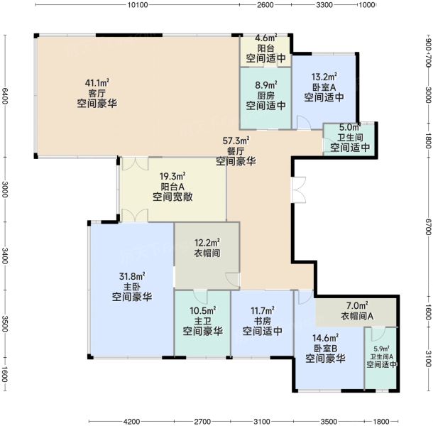 成都华润置地 青羊润府4室2厅3卫1厨238.00㎡户型图-成都房天下