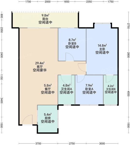 太原太原诺德逸宸云著3室2厅2卫1厨110.00㎡户型图-太原房天下