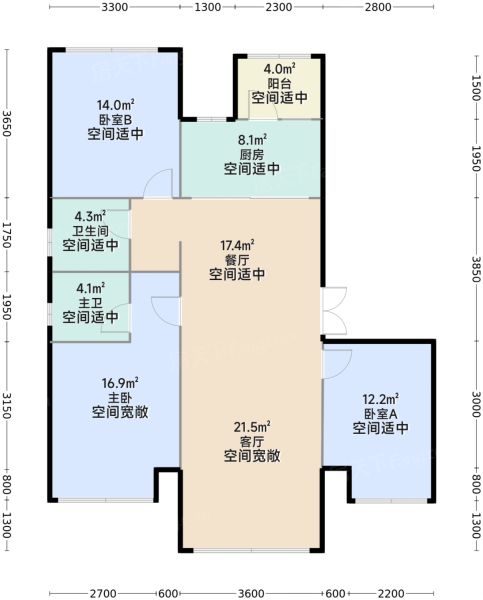 重庆东湖峯璟3室2厅2卫1厨108.00㎡户型图-重庆房天下