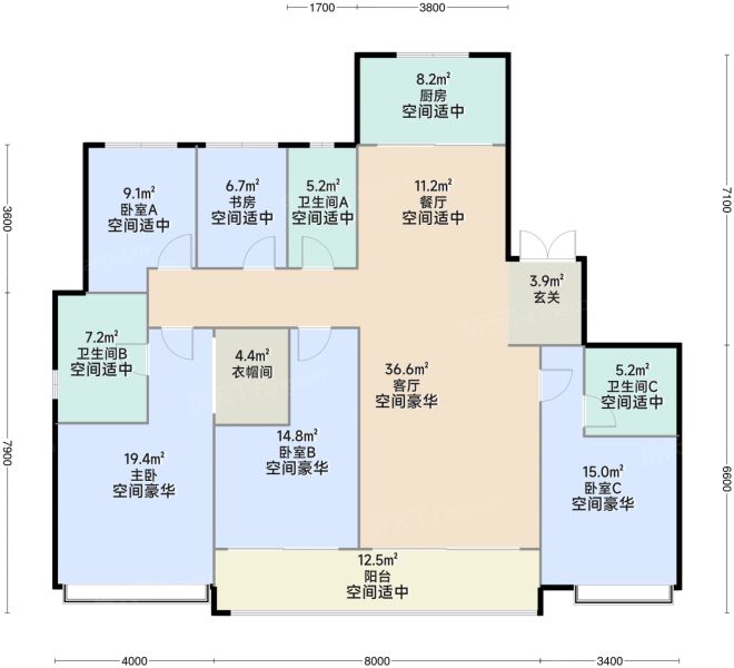 杭州滨江联合枫翠云轩5室2厅3卫1厨190.00㎡户型图-杭州房天下