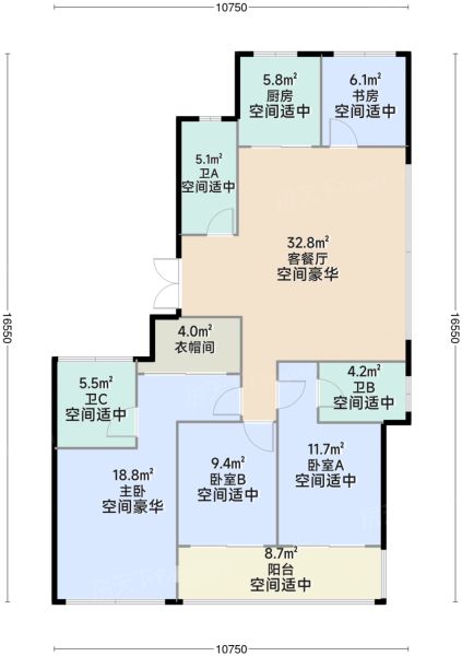 杭州栖江揽月轩4室2厅3卫1厨163.00㎡户型图-杭州房天下