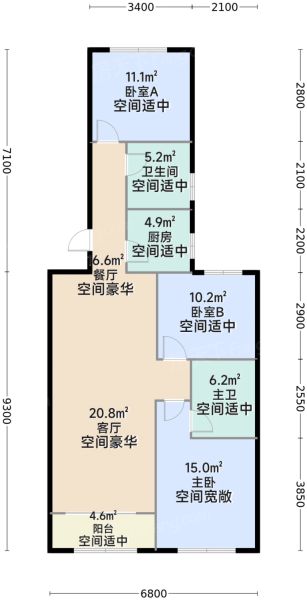 唐山恒茂国际都会二期3室2厅2卫1厨123.00㎡户型图-唐山房天下