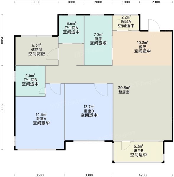 大连华发绿洋湾3室2厅2卫1厨118.00㎡户型图-大连房天下