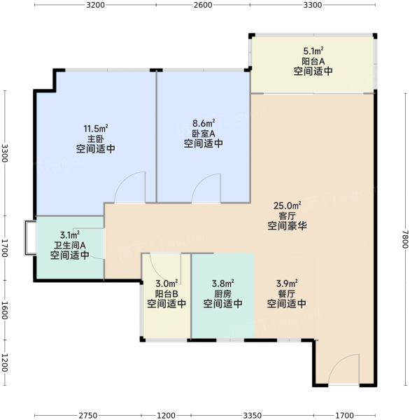 珠海华发琴澳新城|四季半岛2室2厅1卫1厨73.00㎡户型图-珠海房天下