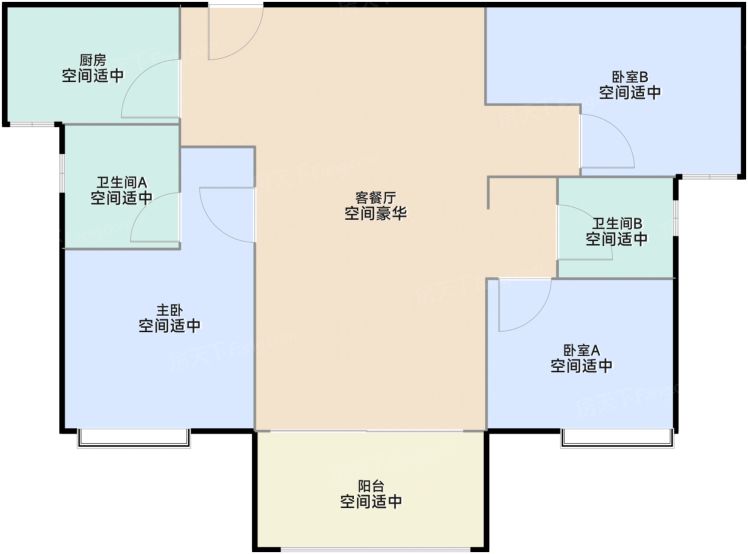 福州榕发·揽湖郡3室1厅2卫1厨89.00㎡户型图-福州房天下