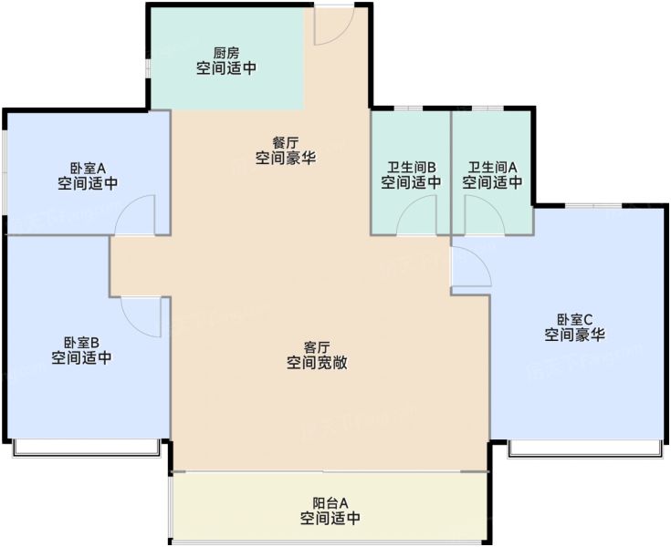佛山三龙湾保利和颂4室1厅2卫1厨121.00㎡户型图-佛山房天下