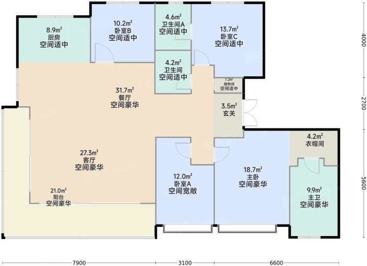 杭州龙湖亚伦·金沙御湖境4室2厅3卫1厨208.00㎡户型图-杭州房天下