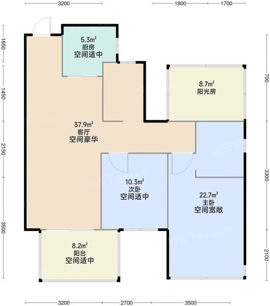 南宁华润置地江南中心3室2厅2卫1厨89.00㎡户型图-南宁房天下