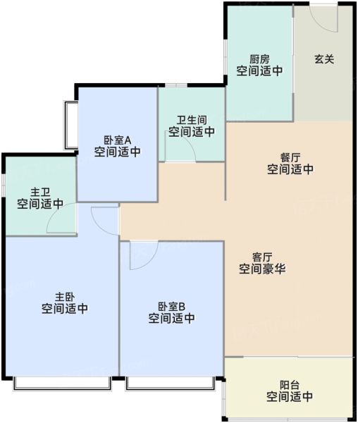 东莞一湾云璟·观境3室2厅2卫1厨96.00㎡户型图-东莞房天下