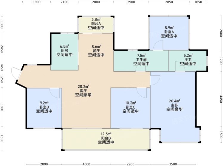 南宁华润置地江南中心4室2厅2卫1厨112.00㎡户型图-南宁房天下