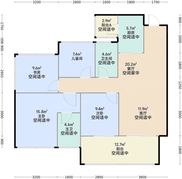 南宁保利锦上4室2厅2卫1厨98.00㎡户型图-南宁房天下