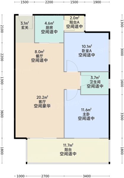 南宁青湖苑2室2厅1卫1厨78.00㎡户型图-南宁房天下