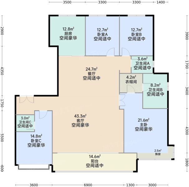 淄博天煜九峯4室2厅3卫1厨222.00㎡户型图-淄博房天下