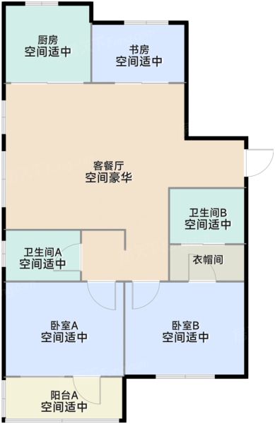 威海城建新苑阳光3室2厅2卫1厨105.00㎡户型图-威海房天下