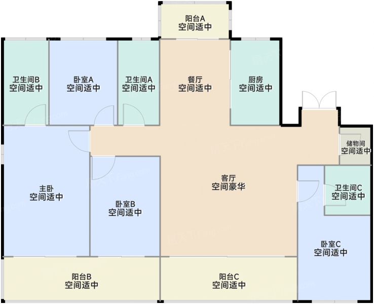 温州城投·金地丨滨海未来社区4室2厅3卫1厨165.00㎡户型图-温州房天下