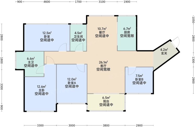 南宁保利宸上印4室2厅2卫1厨107.00㎡户型图-南宁房天下