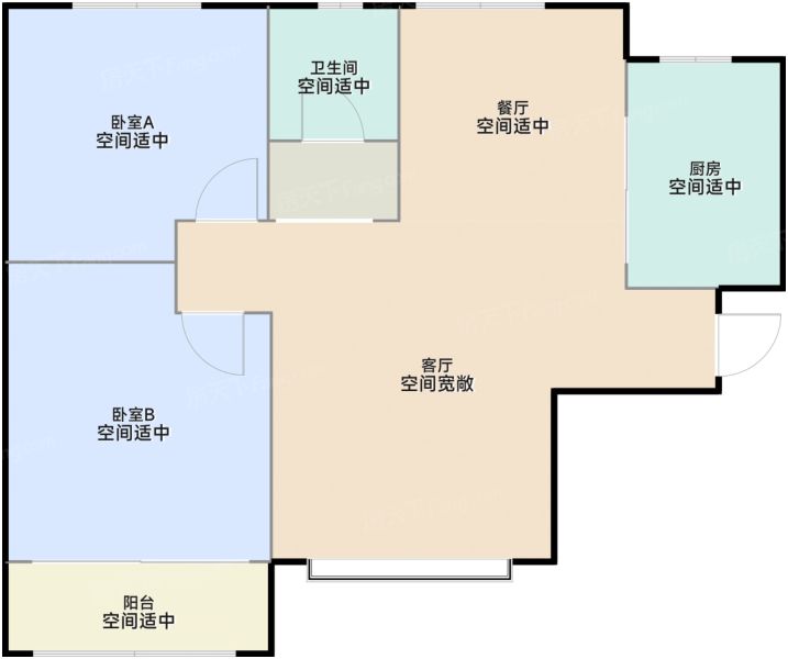 西宁金座·金映裕福2室2厅1卫1厨100.14㎡户型图-西宁房天下