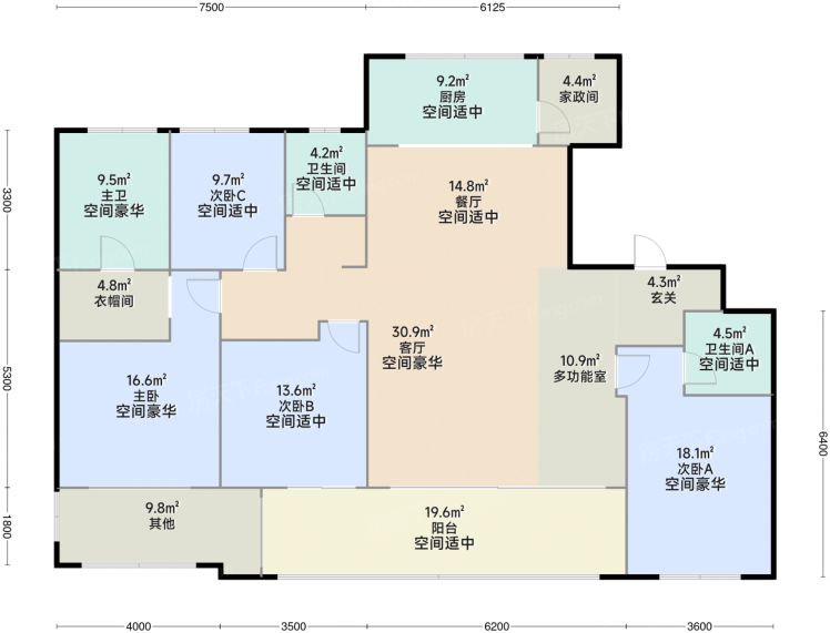 台州明庐4室2厅3卫1厨188.00㎡户型图-台州房天下