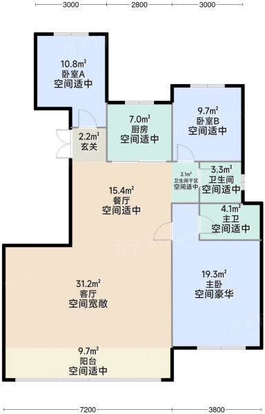 银川民生北府3室2厅2卫1厨133.00㎡户型图-银川房天下